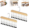 Closet Organizer with 10 Clips, 2026 NEW Space Saving Hanging Closet Organizer, Space-Saving Hat Scarf Clothespins for Jeans Skirts Socks Pant Hangers with Clips (2, Wood)