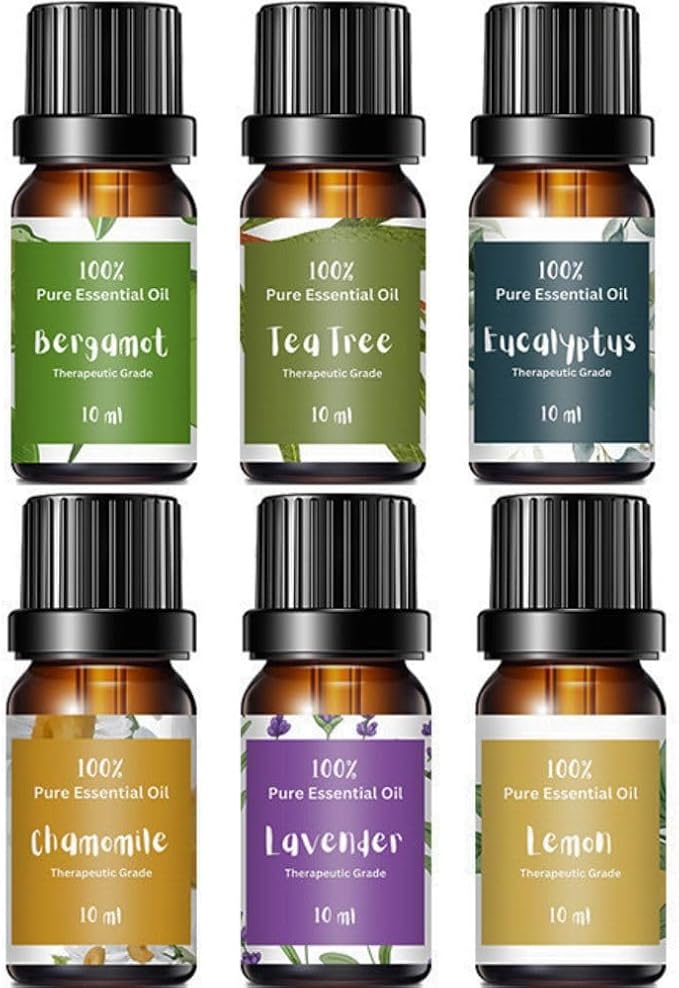 Essential Oils for Laundry, Diffusers, Dryer Balls, Candles, Soaps – 6 Most Popular 100% Pure Therapeutic Grade Aromatherapy Oils, Lavender, Tea Tree, Eucalyptus, Bergamot, Lemon, Chamomile