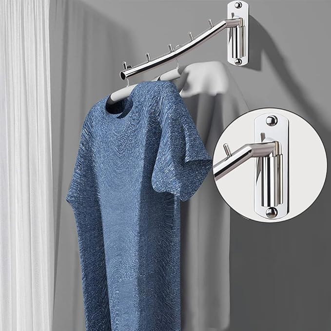 Pack of 2 Folding Wall Mounted Clothes Suit Hangers Rack with Swing Arm Stainless Steel Heavy Duty Coat Hook for Bathroom, Bedroom, Laundry Room - Black