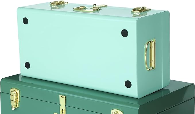Vixdonos Decorative Large Metal Box Storage Trunk Chest Set of 2 College Dorm Organizer with Hardware Hasps and Handle for Home Deocr,23.7X14.2X9.5 Inches