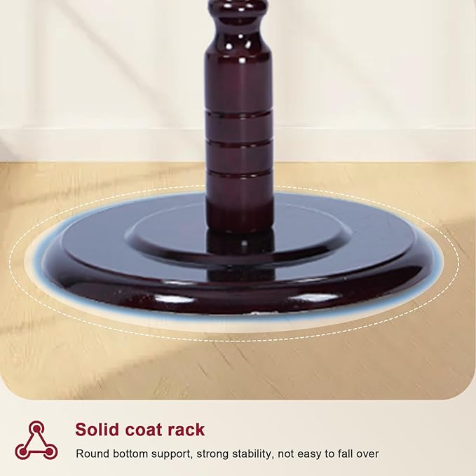 Wood Coat Rack Freestanding with 14 Hooks, 73 Inches Adjustable Height Coat Rack Stand, Vintage Hall Tree Coat Racks with Stable Round Base for Entryway, Bedroom (Solid Wood Fenghuang Gou)