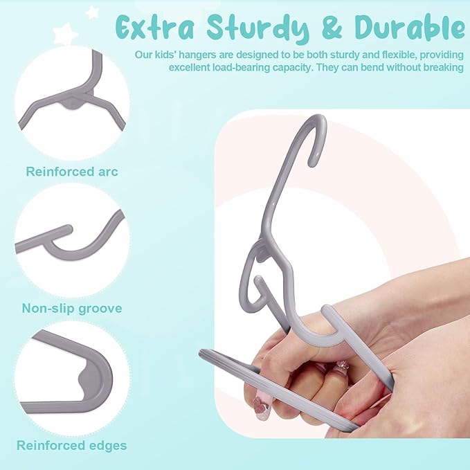 HOUSE DAY Premium Baby Hangers 20 Pack, 11 Inch Kids Plastic Hanger Grey, Slim Childrens Hangers for Infant, Toddler, Child Clothes, Non-Slip Sturdy and Durable Baby Clothes Hanger for Closet