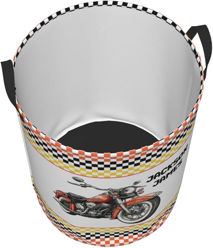 Personalized Motorcycle Laundry Basket, Custom Laundry Hamper With Name Gifts For Kids Baby Adults, Collapsible Dirty Clothes Storage Organizer With Handles M 19.6 X 15.7in