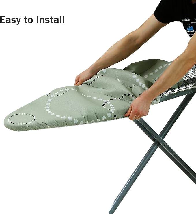 Ironing Board Cover and Pad Standard Size 15" x 54",3 Pairs of Hook and Loop Fastener Straps,Elastic Edges,Cotton Iron Board Cover with Scorch Resistant Thick Padding(Geometric Circle)