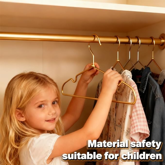 12.6" Matte Gold Metal Kids Baby Hangers, 10Pack, Non Slip, Suit for Coated Wire Children Clothes Hangers, Closet Storage,Retail Display Space Saving for Toddler Coats Infant Hangers