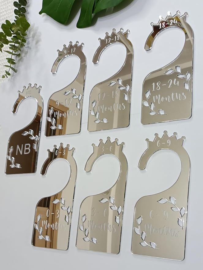Baby Closet Dividers,Set of 7 Acrylic Mirror Baby Clothes Organizers for Wardrobe Closet Home Nursery from Newborn to 24 Months (Silver Mirror, Model 1)