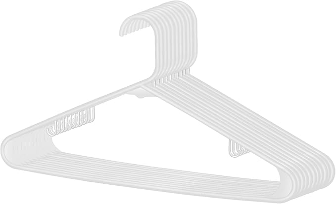 ZenStyle 100 Pack Standard Size White Plastic Hangers for Clothes Lightweight Space Saving Tubular Clothing Hangers (White)