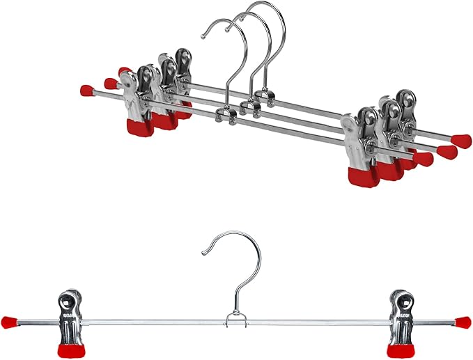 Mawa by Reston Lloyd Non Slip-Space Saving Clothing Hanger for Pant/Skirt with Two Non-Slip Clips, Style K/40D, 15.75", Set of 250, Red