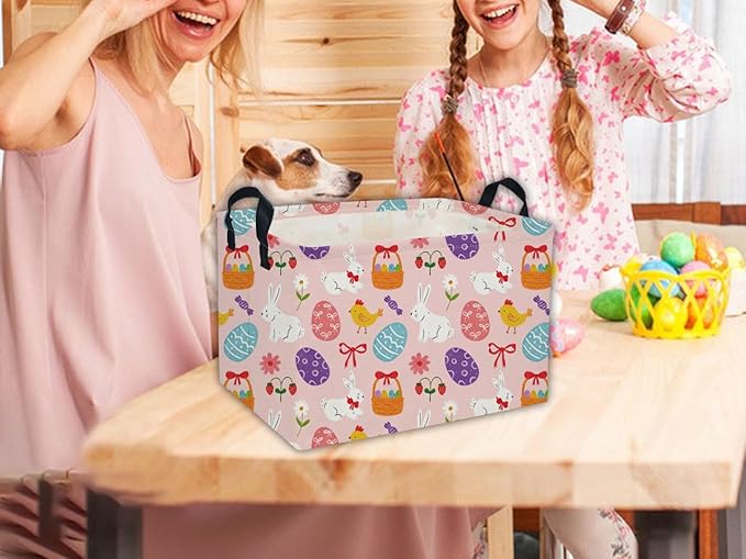 Rectangular Easter Basket Kids Basket Rectangular Cute Storage Bin Organizer Box Room Decor for Home Decor.(Bowknot eggs)