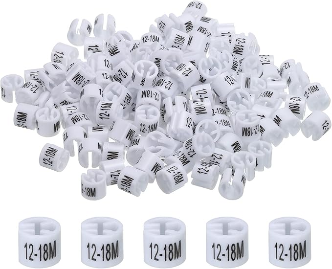 MECCANIXITY Clothes Hanger Marker (12-18M, White) Colored Hanger Sizer Garment Markers Tag, Pack of 150