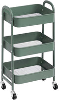 AGTEK 3 Tier Utility Rolling Cart with Lockable Wheels, Metal Multifunctional Storage, Organizer Cart for Kitchen, Office, Living Room, Makeup, Craft, Art Studio, Olive Green