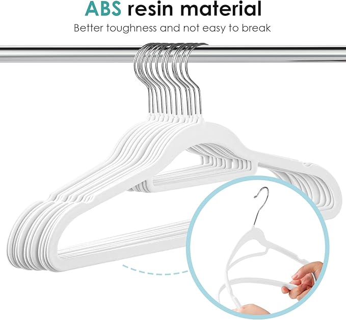 Velvet Hangers Non Slip Felt Hangers, 30 Pack White Velvet Clothes Hangers Space Saving Slim with 360 Degree Swivel Hook for Suits Coats, Jackets, Pants, and Dress Clothes