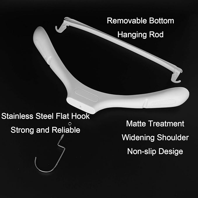 DEDU Suit Hangers for Men 15 Pack, White Coat Hangers Extra Wide Non Slip Width 17.7", Thick Plastic with Pants Bar & Metal Hook