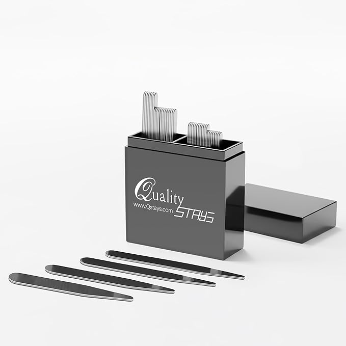 Quality Stays 40 Metal Collar Stays for Men – Stainless Steel Dress Shirt Collar Inserts in 4 Sizes