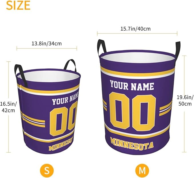 Custom Minnesota Laundry Hamper Personalized Laundry Basket Customized Name And Number Collapsible Storage Basket for Bedroom Bathroom Living Room Gifts