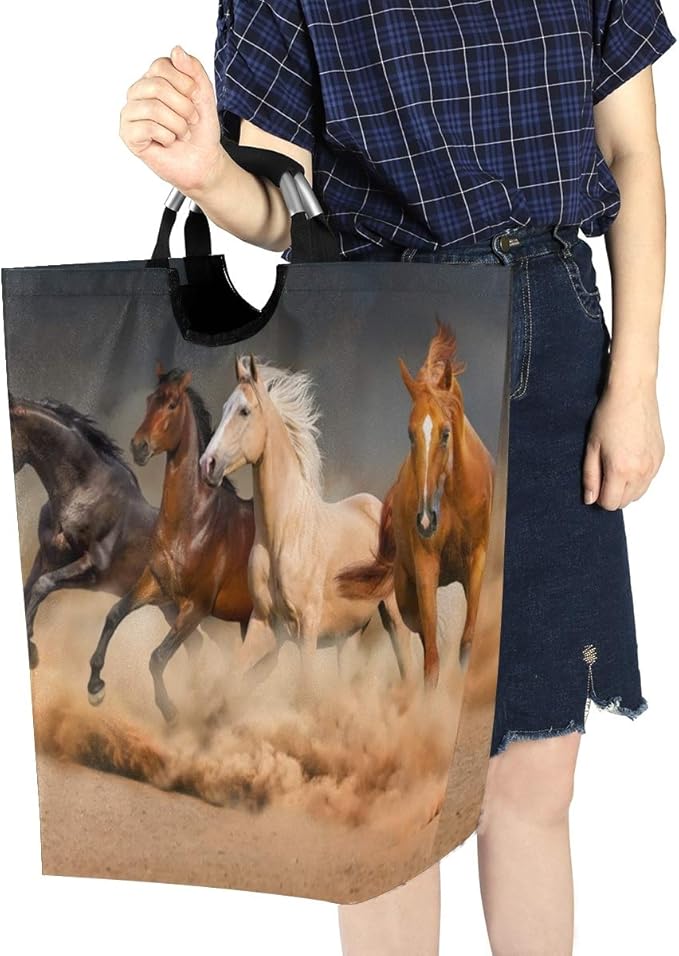CaTaKu Animal Horse Laundry Hamper, Horse Laundry Basket Box Large Storage Collapsible Tall Clothes Hamper for Laundry Room Bedroom