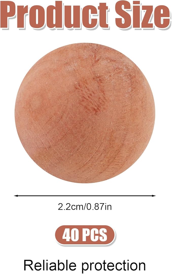 40pcs Cedar Balls for Clothes Storage, 0.87x0.87in Cedar Balls Wood Cedar Blocks Cedar Chips Redolent Cedar Rings for Clothes Storage Houses Drawers Closets Shoebox