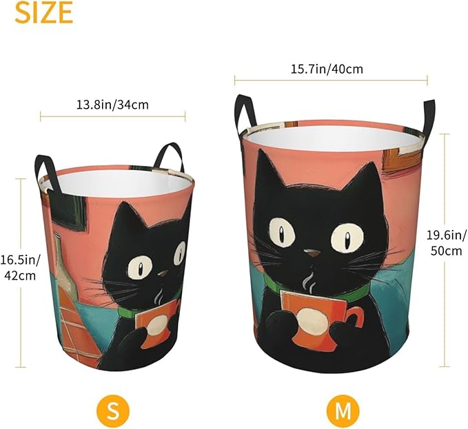 Cute Black Cat Print Laundry Basket For Storage Bins Gift Baskets Bedroom Clothes Hamper