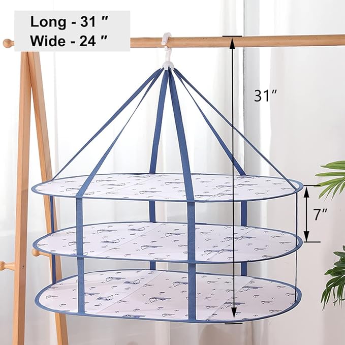 Fashion & Lifestyle Large Size Sweater Hanging Dryer, 3 Tier Folding Drying Rack, Lay Flat to Dry Mesh Clothes Hanger for Sweater, Delicates and Swimsuit, 1 pcs