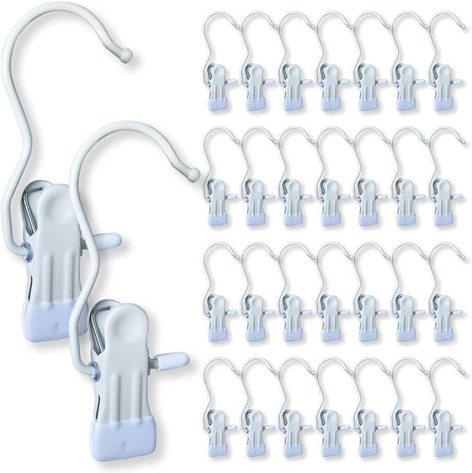 Hangers Clips,Stainless Hooks for Closet Hooks,Heavy Duty Clothespins Laundry Hanging Hooks,Travel Portable Clothes,Boot Tall Towel Hats Socks Pants and Bras (30, Matte White)