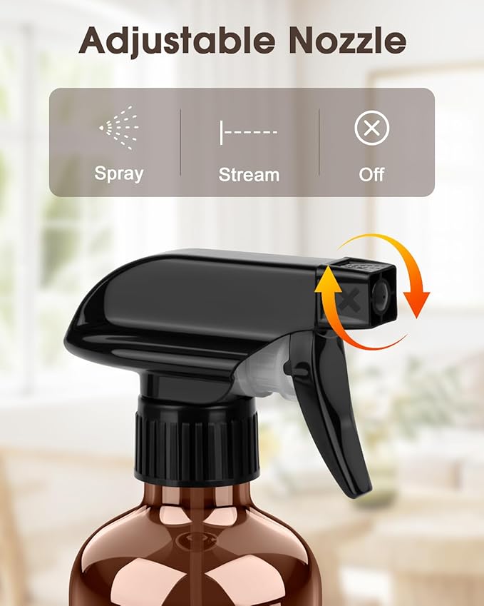 Glass Spray Bottle with Silicone Sleeve Protection, Amber Glass Spray Bottle Set for Window Cleaner Aromatherapy Facial Hydration Watering Flowers Hair Care 2 Pack/8 oz (Black & Brown)