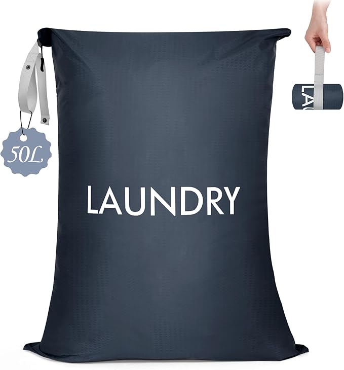 MissBoy Laundry Bag, Nylon Dirty Clothes Storage Bag, Splash-proof Travel Camping Laundry Bags with Zip, Lightweight Foldable Swimming Dry Wet Bag