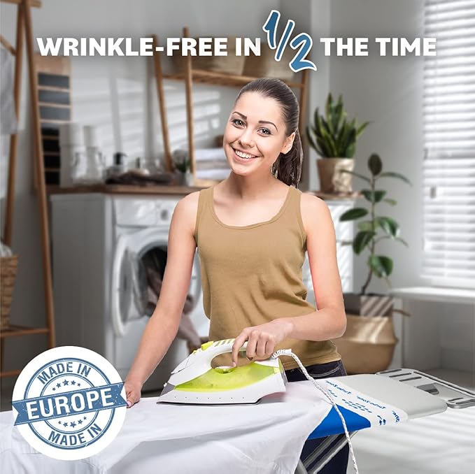 Bartnelli Heavy Duty Ironing Board 48x15 | Designed & Made in Europe with Patent Technology, Turbo & Park Zone