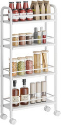 Slim Storage Cart, 4-Tier Small Rolling Cart with Wheels, 5.9" Deep, Narrow Bathroom Shelf Trolley for Kitchen, Bathroom, Laundry Room, White Standard 4-Tier (5.9" W x 33.6" H)