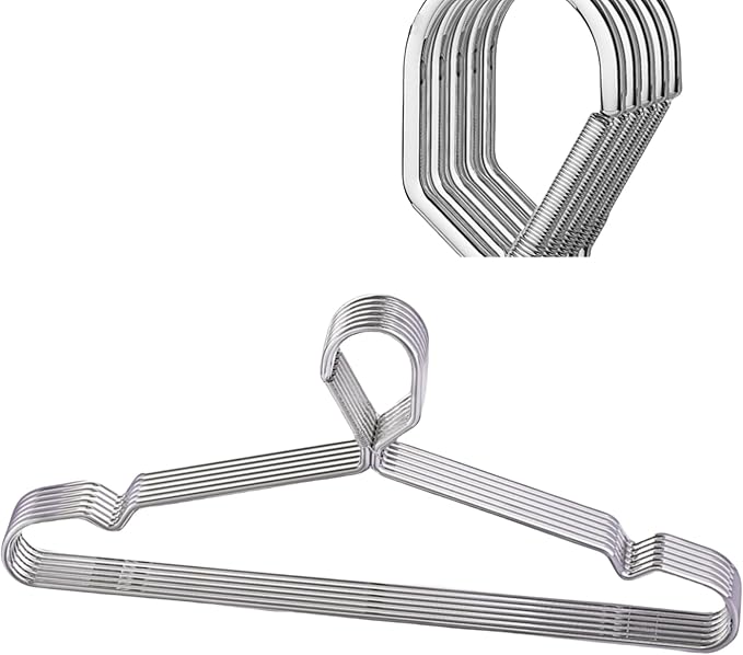 10 Pack 16.5” Wire Locking Hanger 4mm Lockable Hangers Stainless Steel Slim Thin Heavy Duty Windproof Close Hook Metal Space Saving Clothes Hotel Hangers Silver