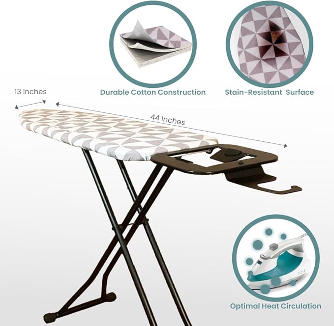 Compact Ironing Board Foldable | Hanging Iron Board with Safety Iron Stand & Rest for Small Space or Apartment, Thick Cover & Pad, Height Adjustable up to 33" Features 4 Steel Legs (36x13)