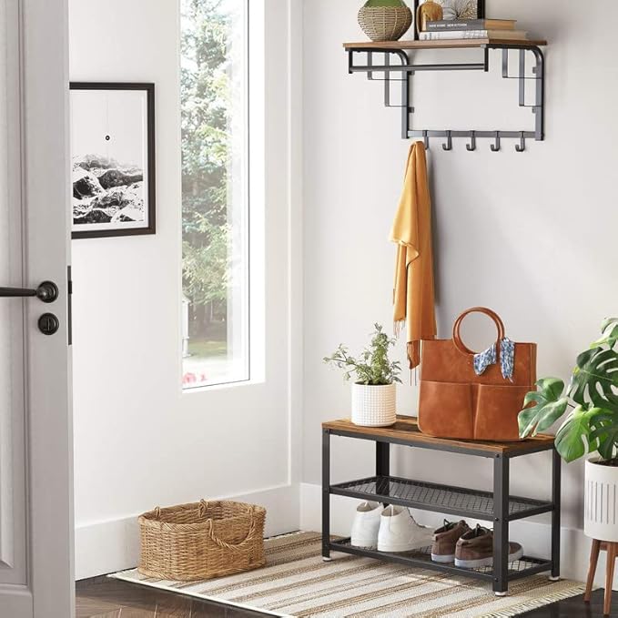 VASAGLE ALINRU Coat Rack with Shelves and VASAGLE 3-Tier Shoe Storage Bench (ULCR80X)