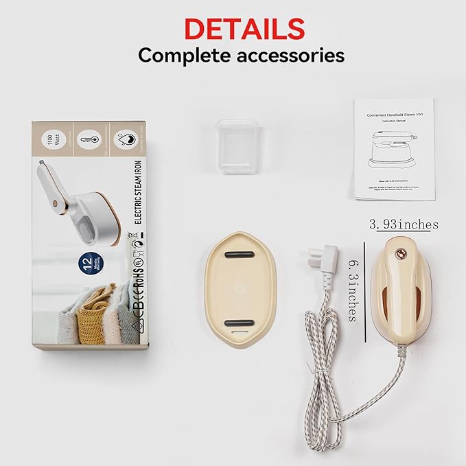 Portable Steamer Iron, 1100W High-Power Household Small Ironing Machine, 2-In-1 Travel Essential Steam Iron, 15S Preheating, 125ML Water Tank, Suitable for Home, Travel, Dormitory & Office Use (Beige)
