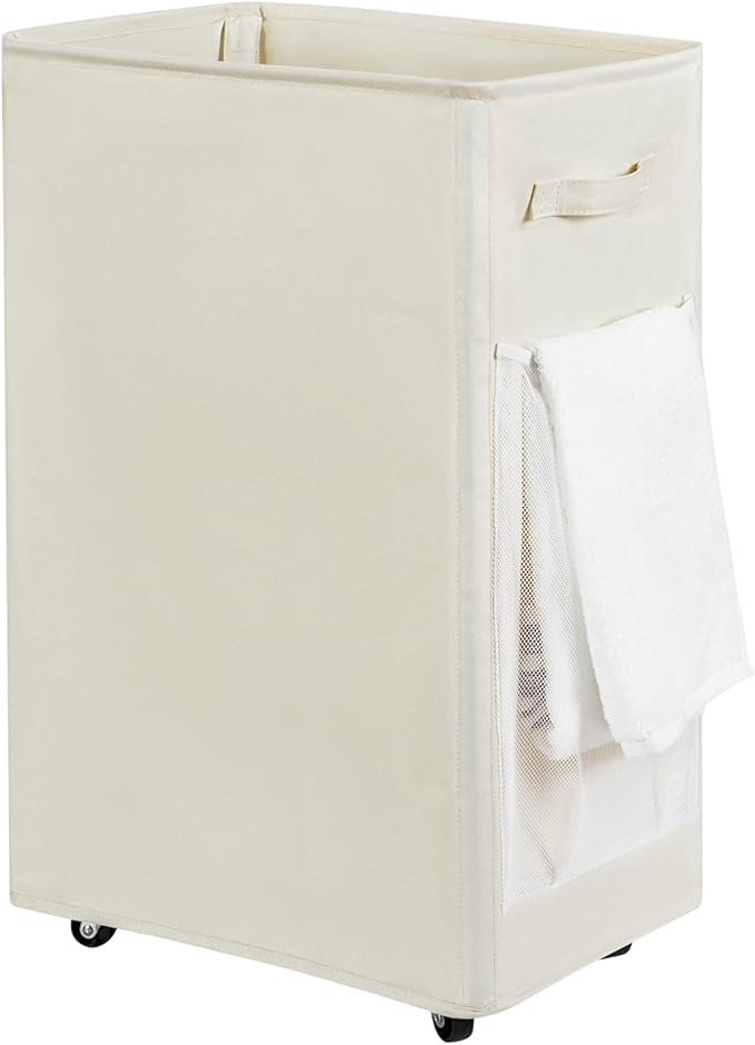 Chrislley 90L Rolling Laundry Basket Large Laundry Hamper with Wheels Collapsible Clothes Hamper Rolling Tall Laundry Storage Cart Foldable Clothes Organizer (Beige)