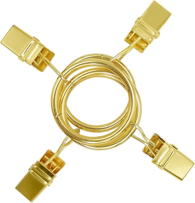 44 Pack Gold Curtain Rings with Clips, Curtain Hooks Hangers Clip Rings for Hanging Drapes Bows Hat, Drapery Rings 1 in I D, Fits up to 5/8 in Diameter Curtain Rod.