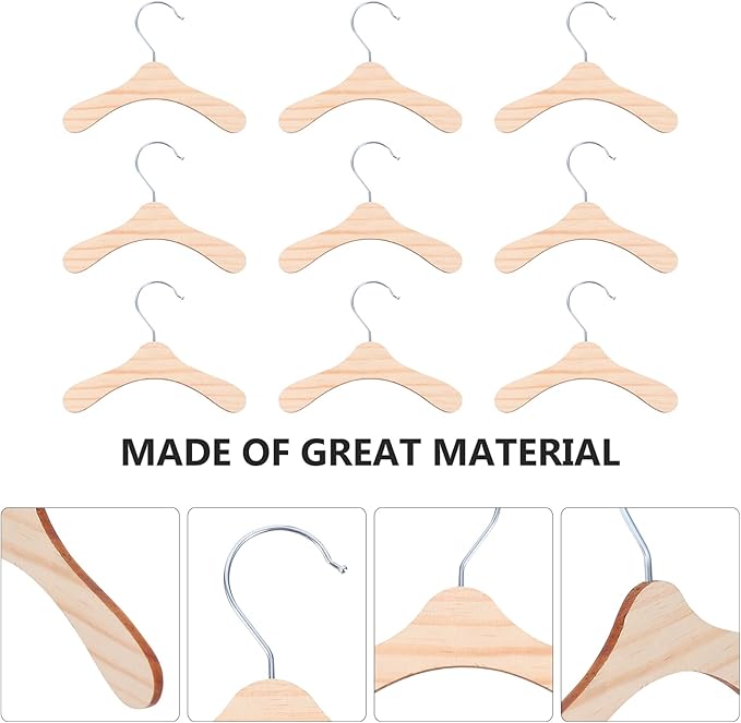 VILLCASE 10pcs Mini Clothes Hanger Pet Hangers Sturdy Wooden Pet Apparel Hangers Small Cloth for Dog Cat Doll Clothes Hanger Clothes Rack (Size L)