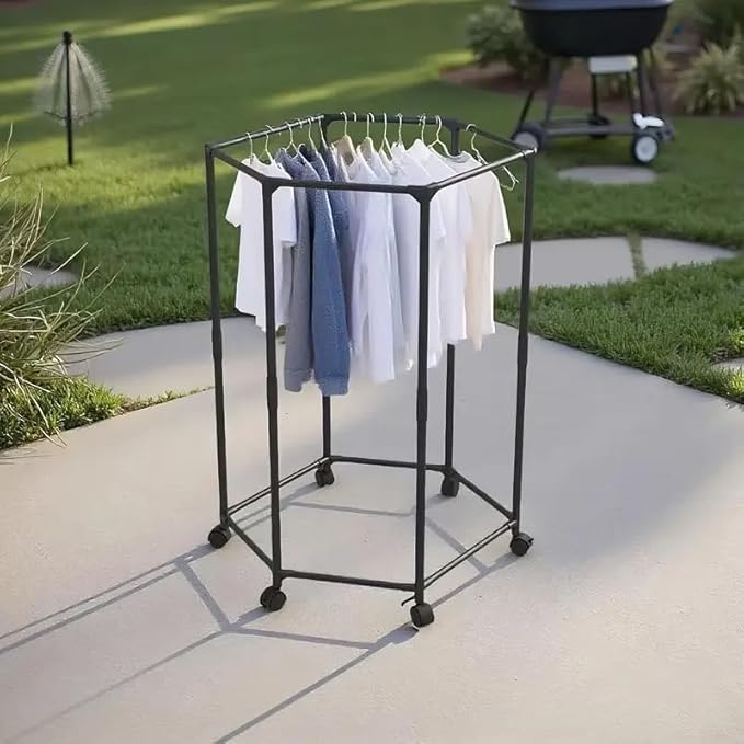 Hexagonal Rotating Clothes Hanger, Household Plastic Clothes Hanger, Movable, Nail Free Installation, Multifunctional,Thickened, Suitable for Any Place (Black)