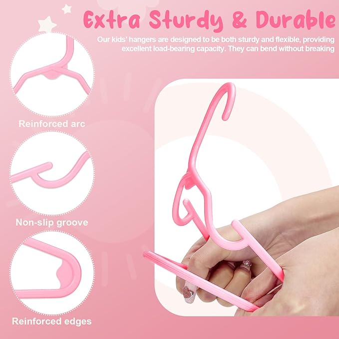 HOUSE DAY Premium Baby Hangers 20 Pack, 11 Inch Kids Plastic Hanger Pink, Slim Childrens Hangers for Infant, Toddler, and Child Clothes, Durable Baby Clothes Hanger for Closet