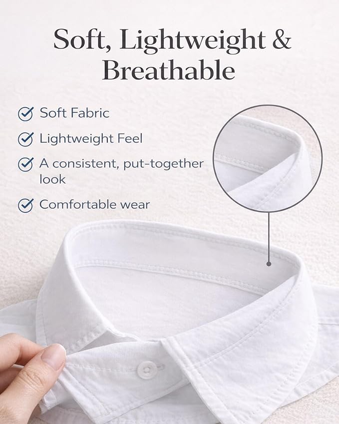 4 Pack Detachable Dickey Collar Blouse for Women, Fake White Collar Shirt, Faux Shirt Collared Bib for Under Sweater