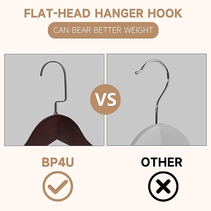 6-Pack Premium Wide Shoulder Wooden Suit Hangers, 16" Heavy-Duty Solid Wood Coat Hangers with Pant Bar for Women's Heavy Garments, Blazers, Jackets (Dark Cherry)