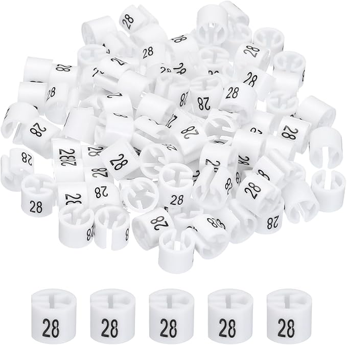 MECCANIXITY Clothes Hanger Marker Colored Hanger Sizer Garment Markers Tag (Number 28, White) for Garment Clothing Color Coding, Pack of 100 Pcs