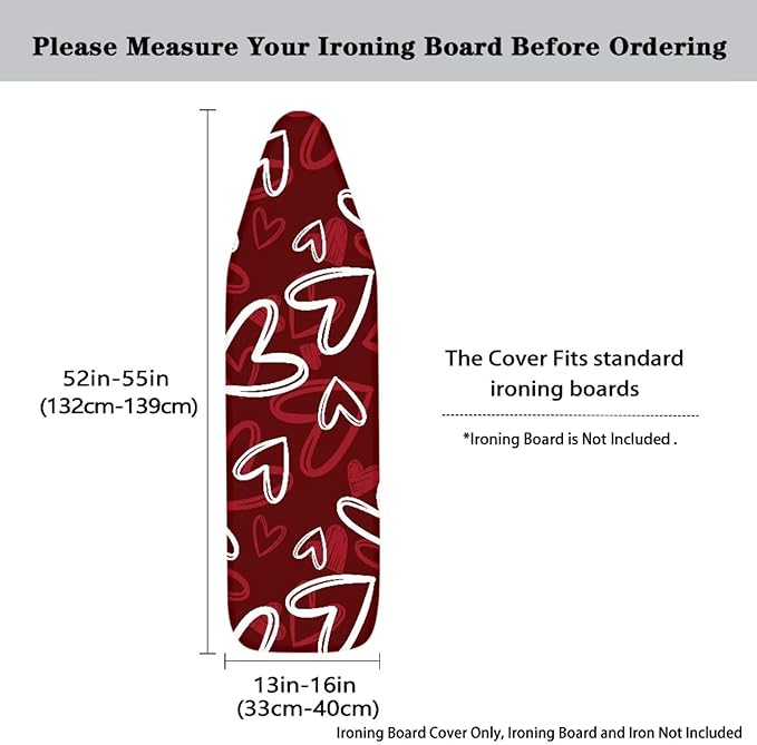 Red Heart 15x54 Ironing Board Cover Elastic Edge Romantic Iron Board Cover Applicable Standard Size Comfortable Replacement for Valentines Day