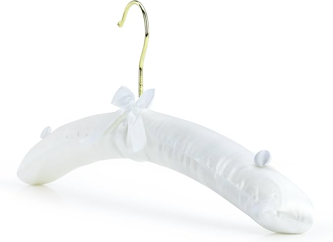 HANGERWORLD 5 Pack of White Satin Padded Hangers, 17inch Bridesmaid Bridal Bride Hanger for Wedding