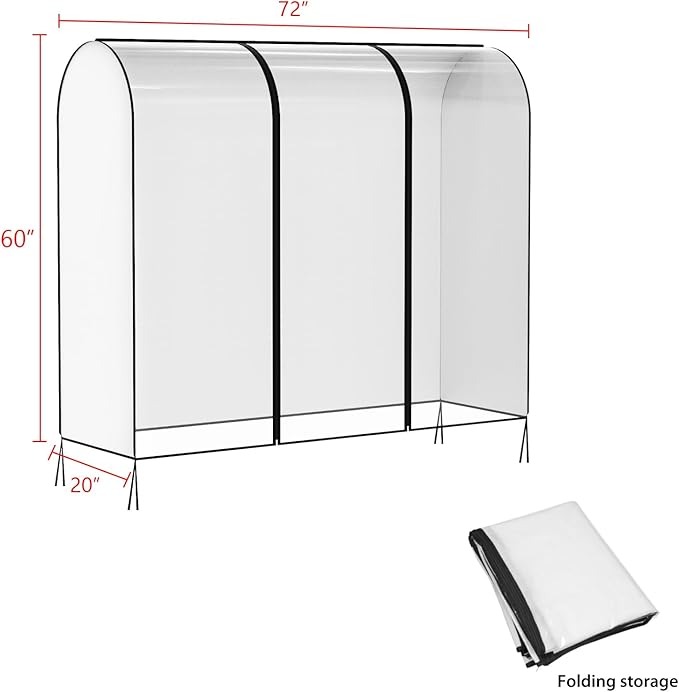 Kntiwiwo Clear Garment Rack Cover, Clothes Rack Cover Clothing Rack Cover with Durable Zippers for Garment Rack, Clothes Rack, White, 72"L x 20"W x 60"H (Rack Not Included)