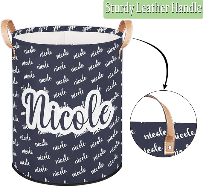 Custom Name Laundry-Hamper, Personalized Kids-Clothes-Hamper Foldable with Name, Customized Storage Basket with Handles Waterproof Gift for Boys Girls Baby Women, Dark Blue