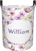 Beautiful Flowers Butterfly Customized Laundry Basket Clothes Hamper with Name Collapsible Waterproof Large Capacity Organizer Storage for Living Room.