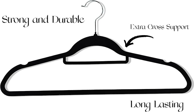 Premium Velvet Hangers 50 Pack, Non-Slip, Space-Saving, Heavy Duty for Coats, Pants, Dresses, 360 Swivel Hook, Heavy-Duty Clothes Hanger - Black