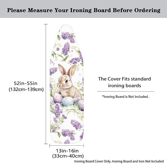 Easter Egg Bunny Lavender Iron Board Cover with Elastic Edge Easter Decor Resist Scorching Table Top Ironing Board Cover Standard Size