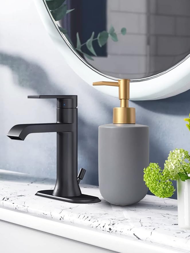 Gray Hand Soap Dispenser with Gold Pump for Bathroom and Kitchen, Refillable Countertop Lotion, 420ml Cylindrical Bottle