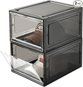 Hat Organizer Box, Stackable Clear Baseball Caps Holder Box Containers with Magnetic Door, Holds 20 Hats (Black Clear, 2 Pack)