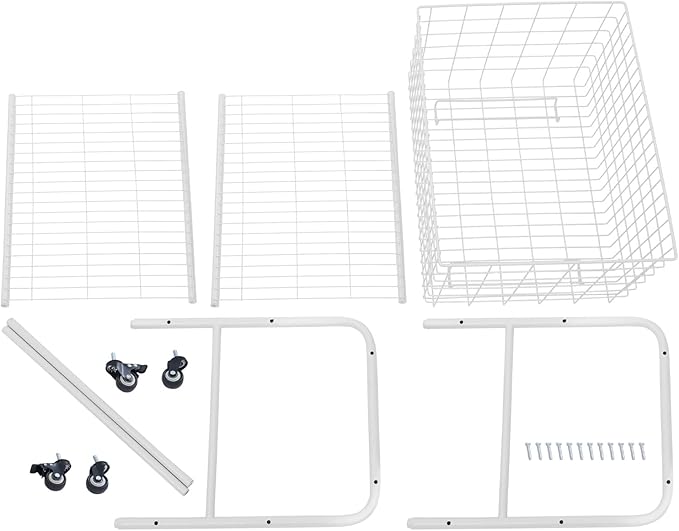 Wire Rolling Laundry Baskets with Wheels, 3 Tier Garment Storage Cart, Commercial Wire Laundry Cart, 66lbs Load Capacity, Garment Metal Rack for Clothes Wash and Dry Sort (White)